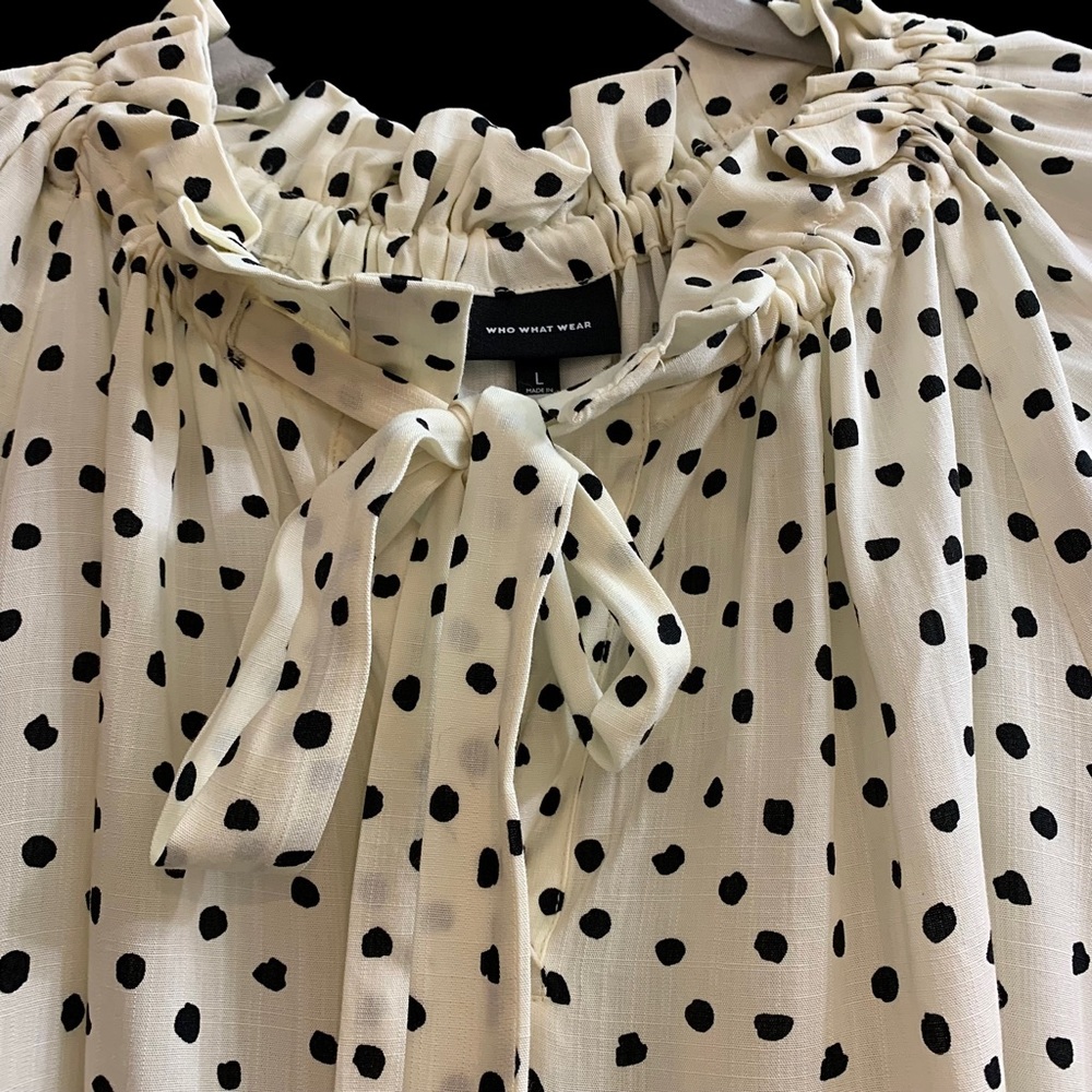 WHO WHAT WEAR Tie Neck Blouse With Painted Dots Size L - Picture 7 of 9